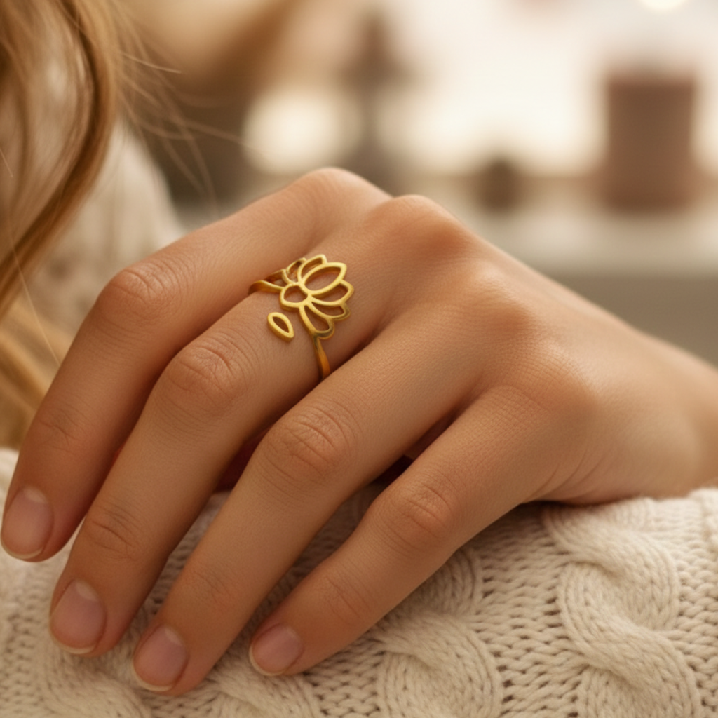 ATELIER-TIBET – Bague Lotus Sacré Réglable – Symbole d’Élévation & Sérénité