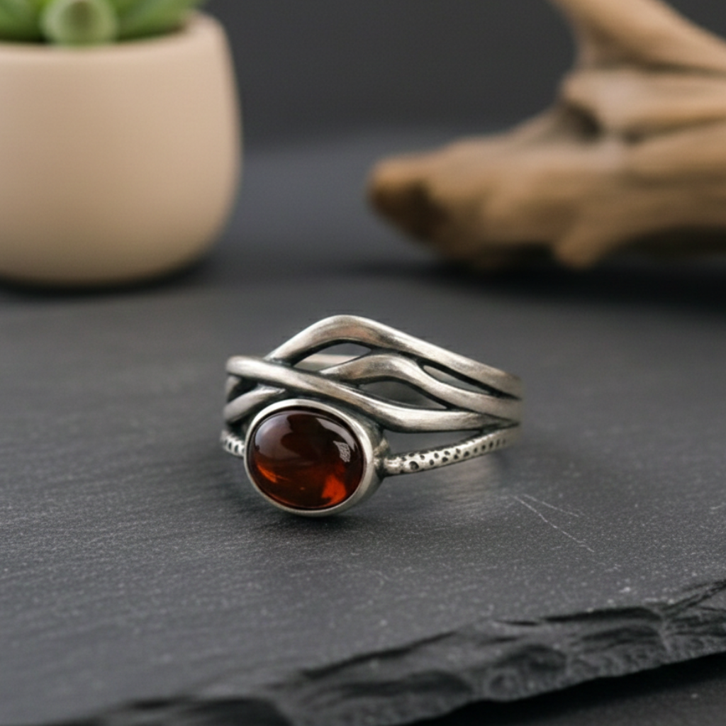 ATELIER-TIBET – Bague “Prema” en Grenat Orange – Vitalité Symbolique & Élégance Lumineuse
