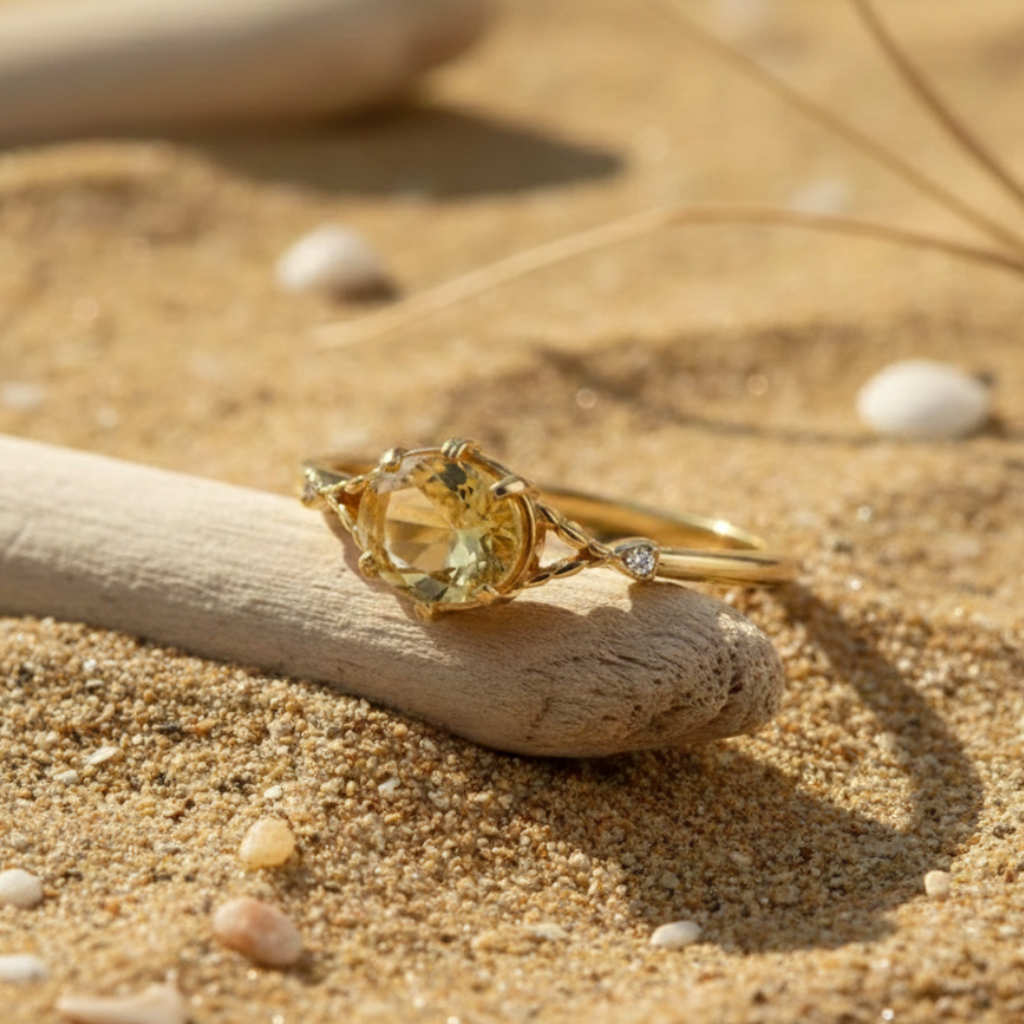 ATELIER-TIBET – Bague Citrine “Rayon de Joie” – Pierre naturelle & plaqué or