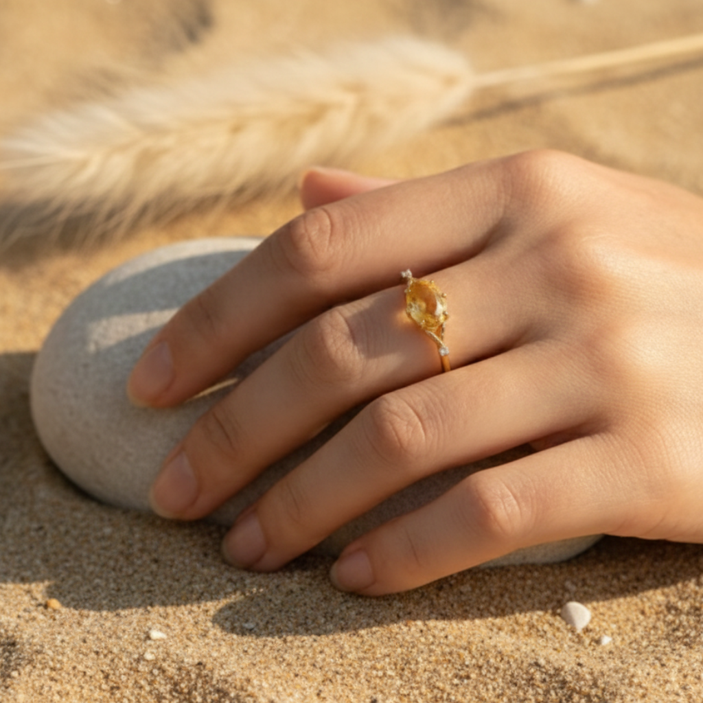 ATELIER-TIBET – Bague Citrine “Rayon de Joie” – Pierre naturelle & plaqué or