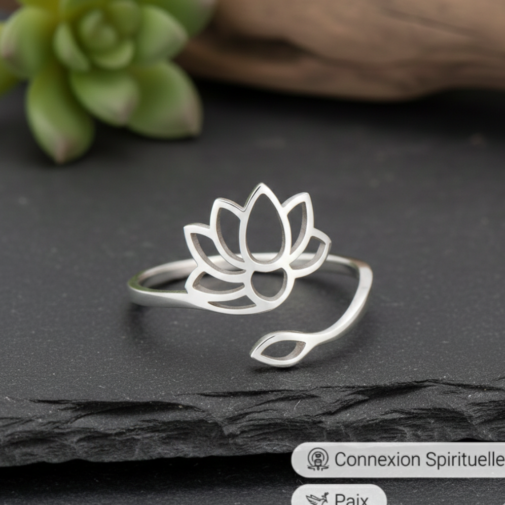 ATELIER-TIBET – Bague Lotus Sacré Réglable – Symbole d’Élévation & Sérénité