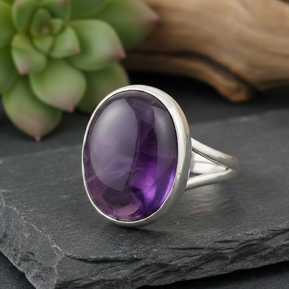 ATELIER-TIBET – Bague “Shanti” en Améthyste – Calme Intérieur & Élégance Apaisante