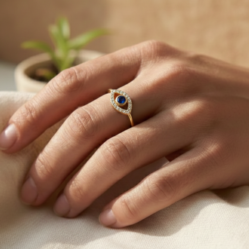ATELIER-TIBET – Bague “Mauvais Œil” Ajustable – Symbole de Protection & Élégance Lumineuse