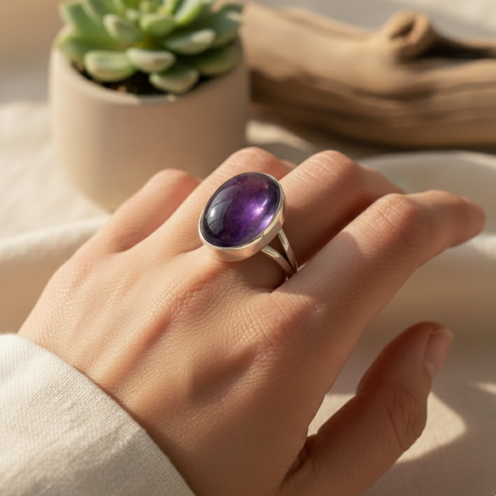 ATELIER-TIBET – Bague “Shanti” en Améthyste – Calme Intérieur & Élégance Apaisante
