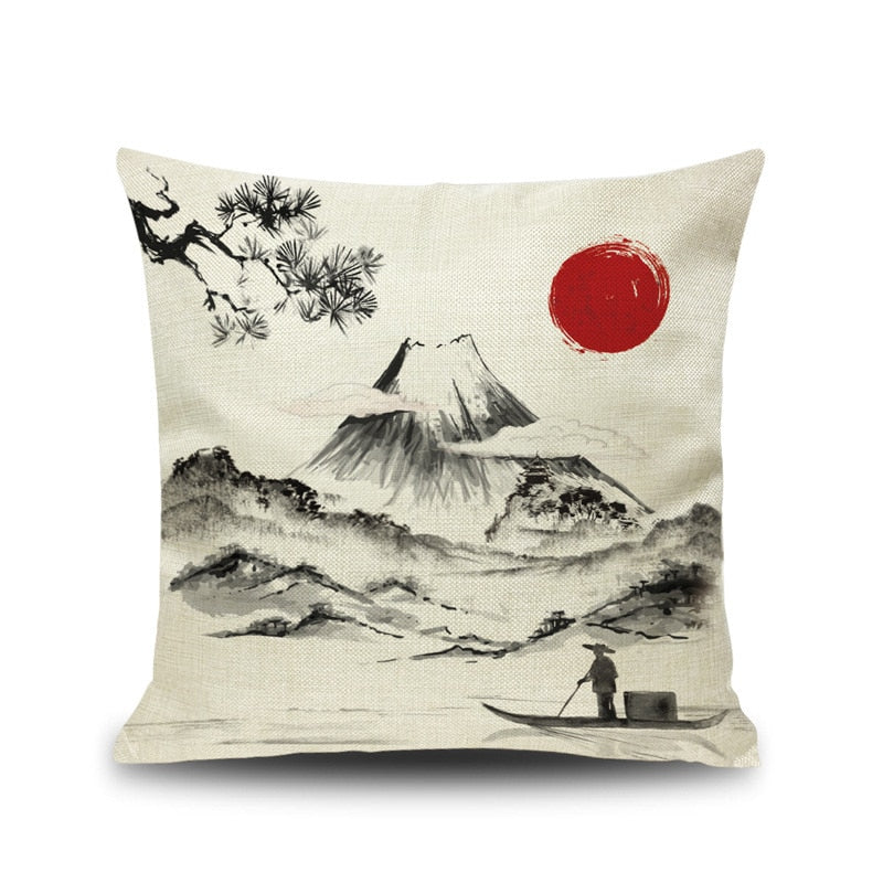 ATELIER-TIBET — Housse de Coussin Japonais Rouge et Noir 45 × 45 cm | Motifs Traditionnels
