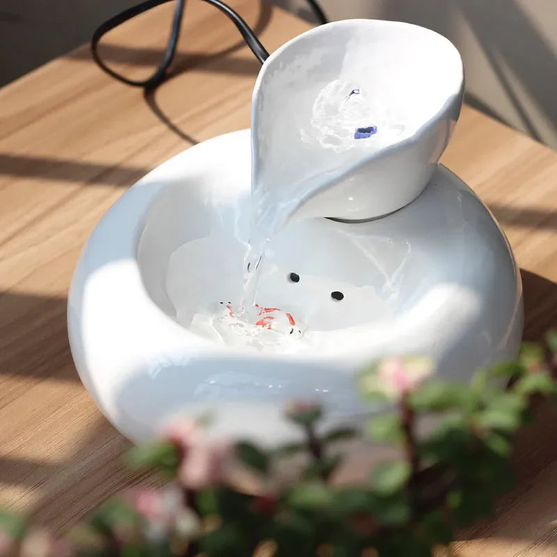 ATELIER=TIBET Fontaine Japonaise en Céramique et Argile Violette – Sérénité et Élégance Zen