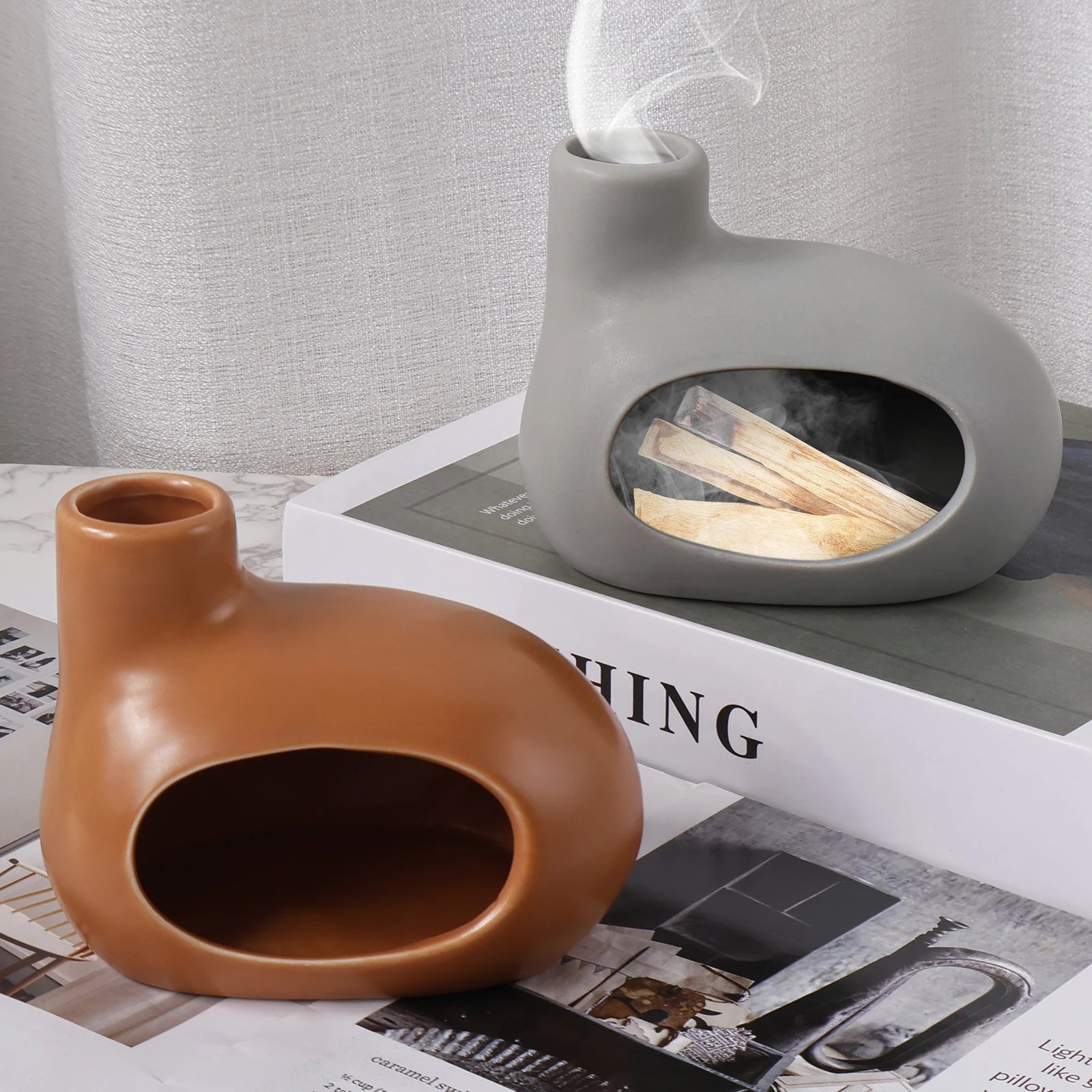 ATELIER-TIBET Lot de 2 Porte-Encens “Cheminées Zen” – Supports Décoratifs pour Encens en Cône & Bâton