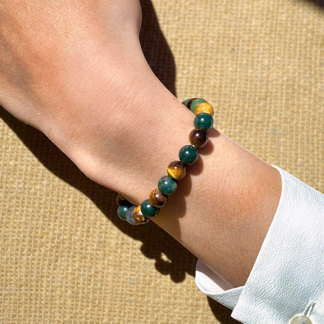 ATELIER-TIBET – Bracelet Équilibre & Protection en Oeil de Tigre & Agate Mousse