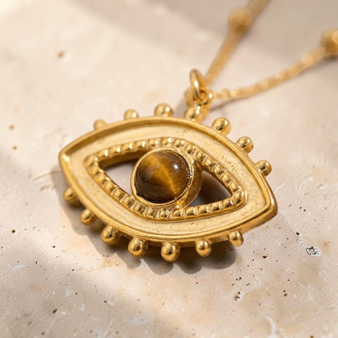 ATELIER-TIBET – Collier Mauvais Œil Protection & Confiance en Œil de Tigre