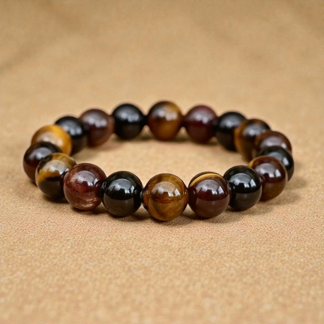 ATELIER-TIBET – Bracelet Réussite & Protection en Oeil de Tigre, Grenat, Tourmaline & Quartz Fumé