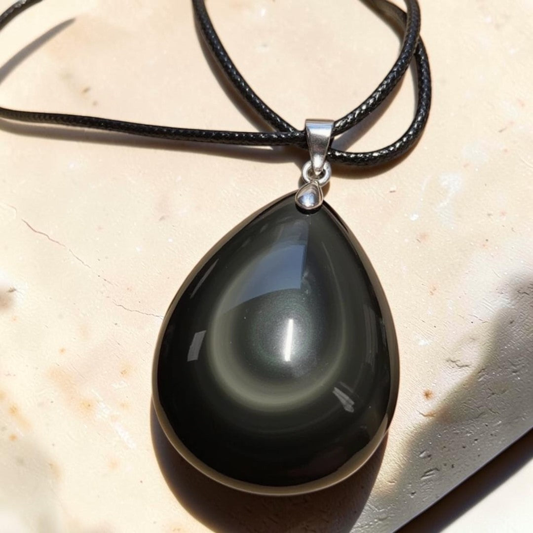 ATELIER-TIBET – Pendentif en Obsidienne Oeil Céleste