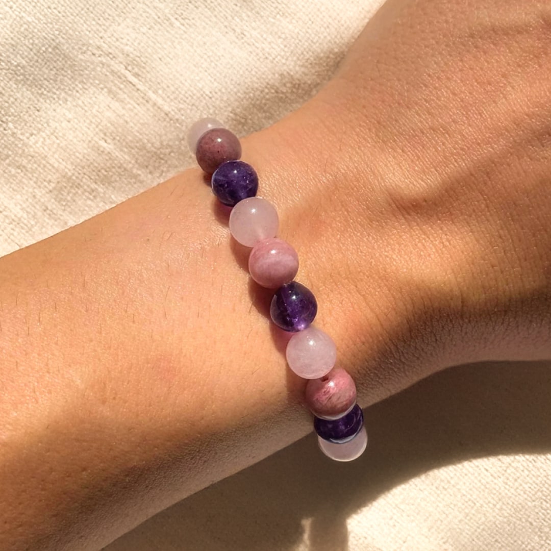 ATELIER-TIBET – Bracelet Amour de Soi en Rhodonite, Quartz Rose & Améthyste
