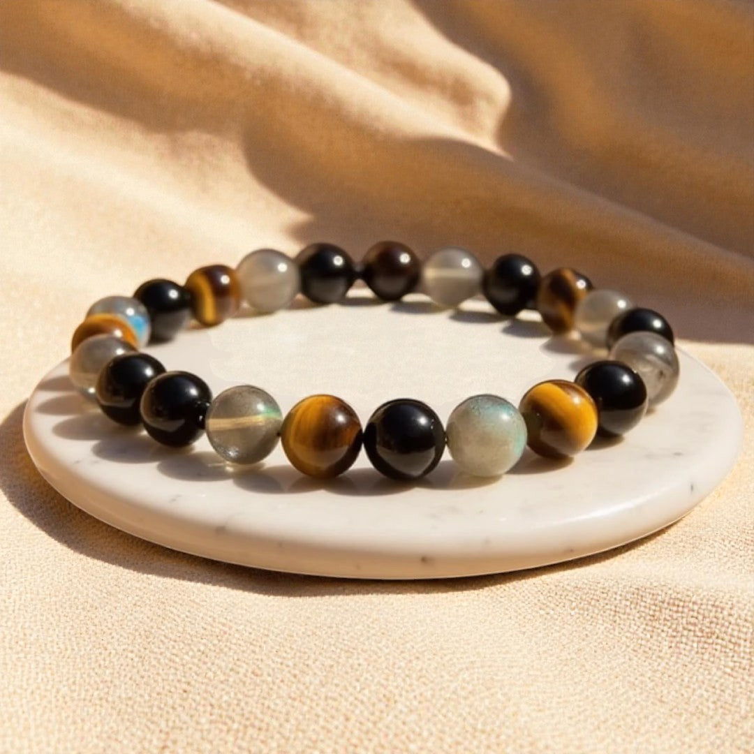 Bracelet Protection Ultime en Tourmaline, Oeil de Tigre & Labradorite