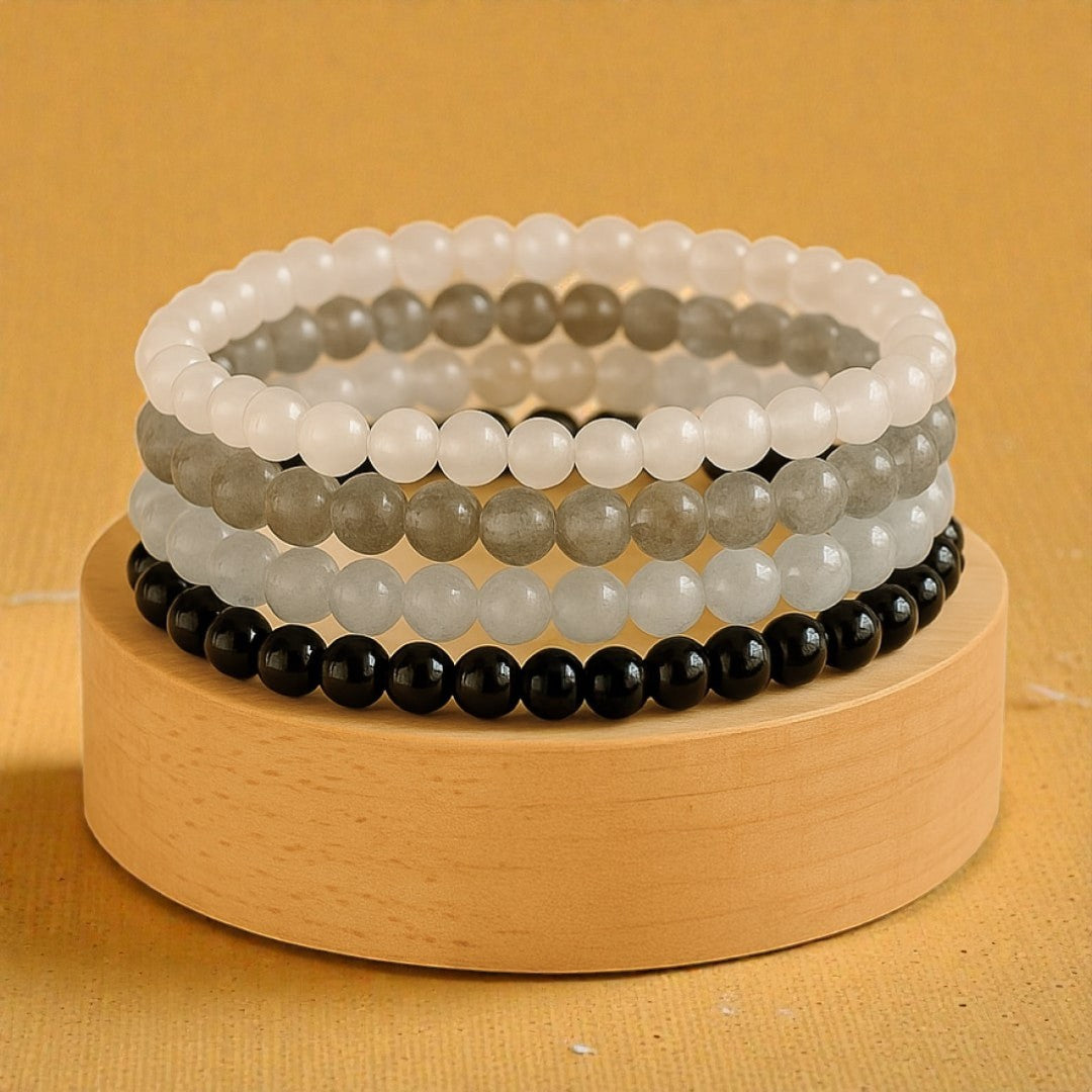 ATELIER-TIBET – Ensemble Force Intérieure & Protection en Labradorite, Pierre de Lune, Aigue-Marine & Tourmaline Noire