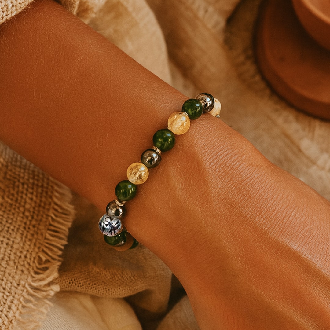 ATELIER-TIBET – Bracelet Premium Chance Suprême en Jade, Citrine & Hématite