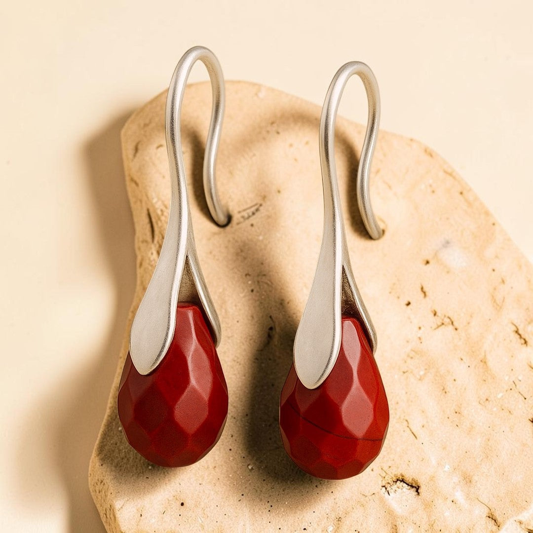 ATELIER-TIBET – Boucles d’Oreilles Pendantes en Jaspe Rouge