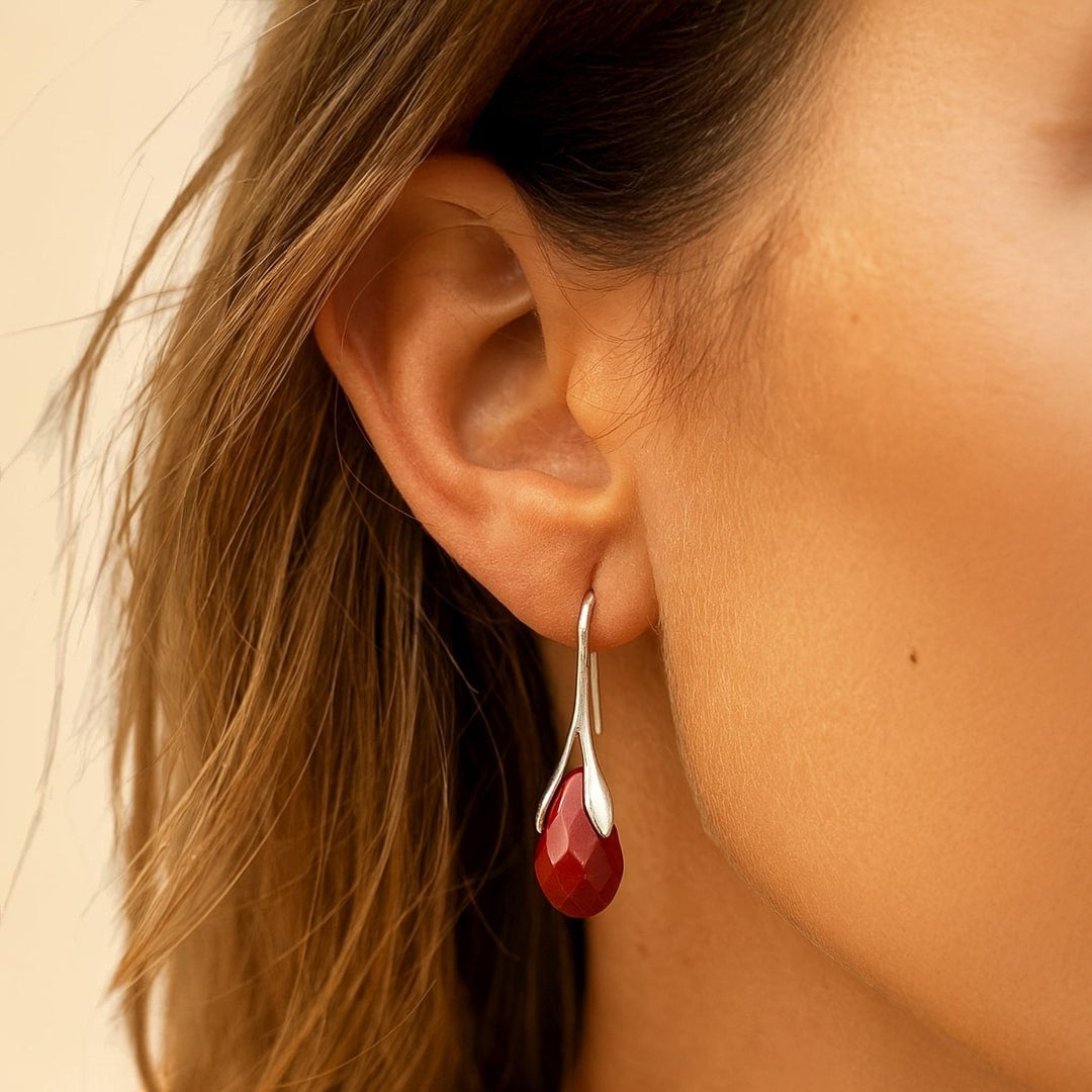 ATELIER-TIBET – Boucles d’Oreilles Pendantes en Jaspe Rouge