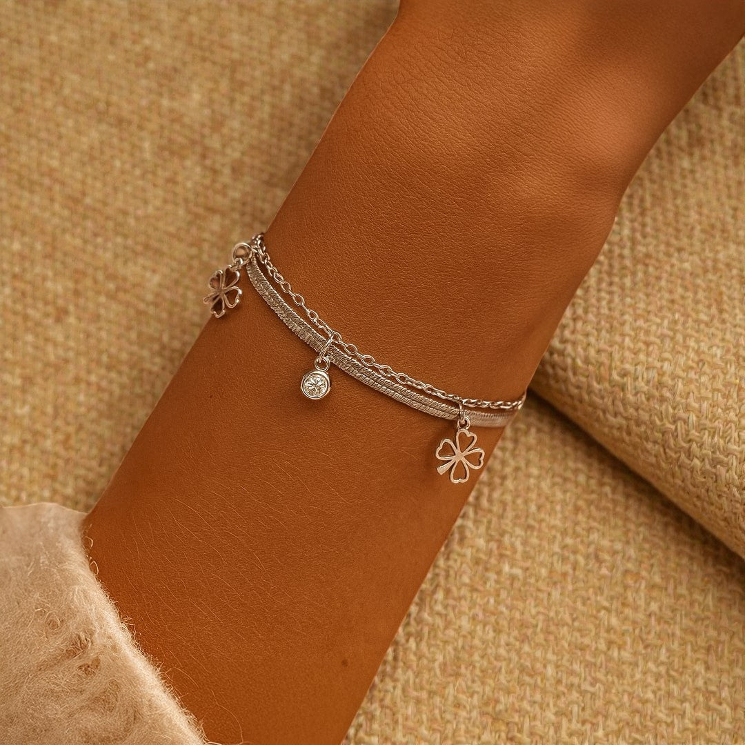 ATELIER-TIBET – Bracelet Trèfle Enchanté - Couleur Or / Argent