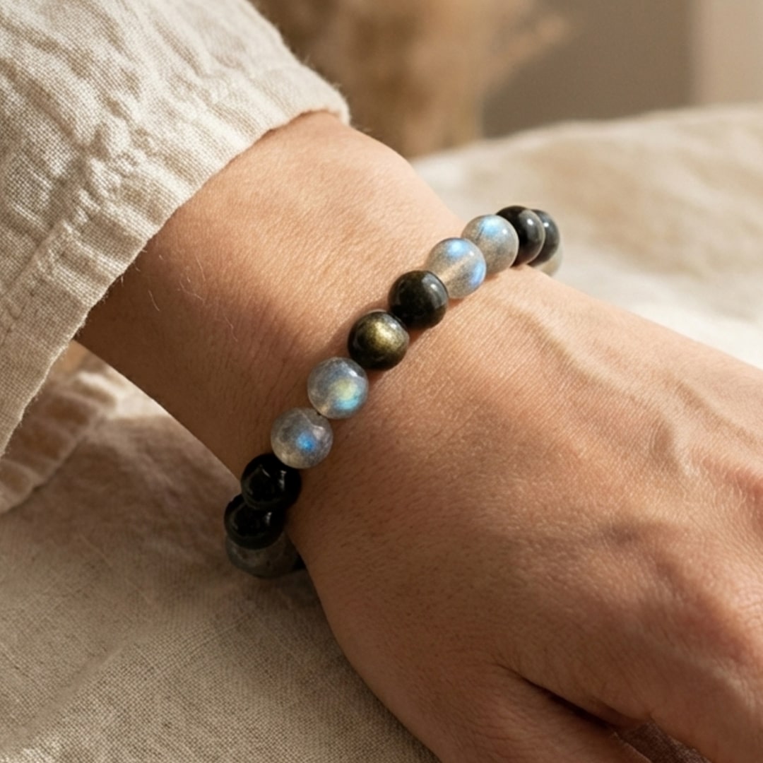ATELIER-TIBET – Bracelet Refuge Spirituel en Labradorite & Obsidienne Dorée
