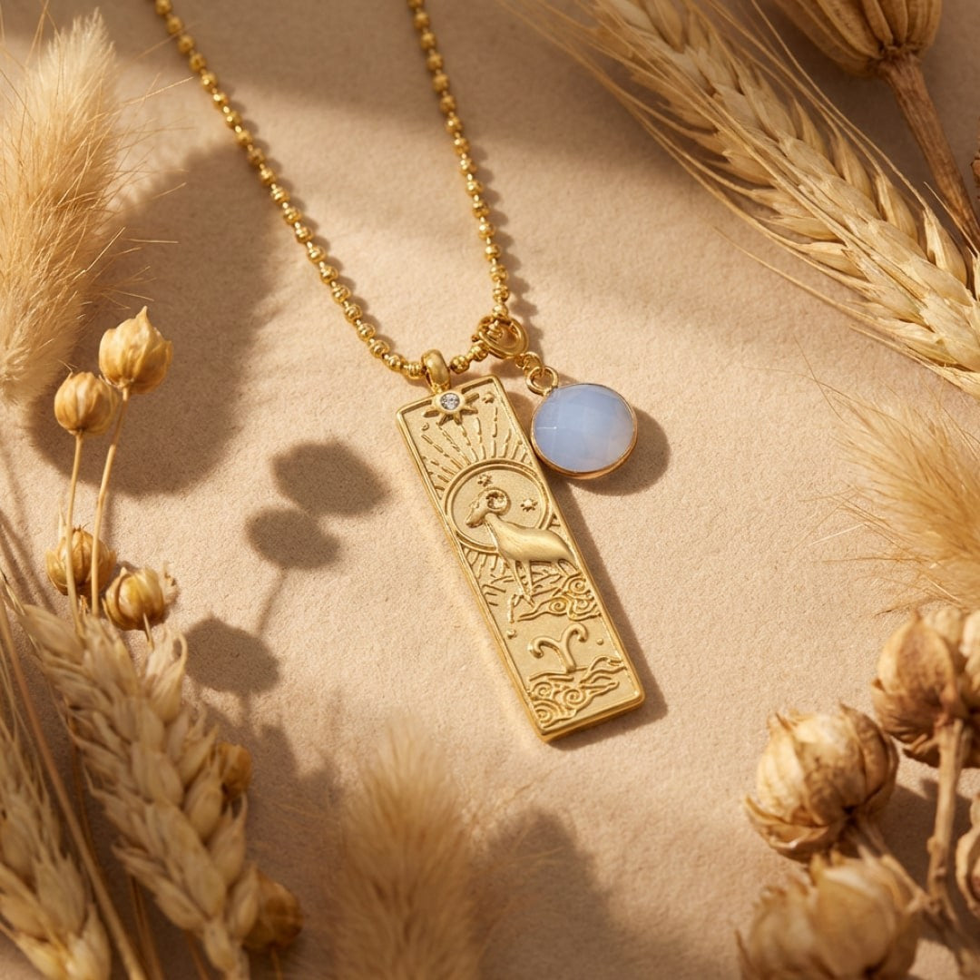 ATELIER-TIBET – Collier Rectangle - Signe Astrologique et sa Pierre Naturelle