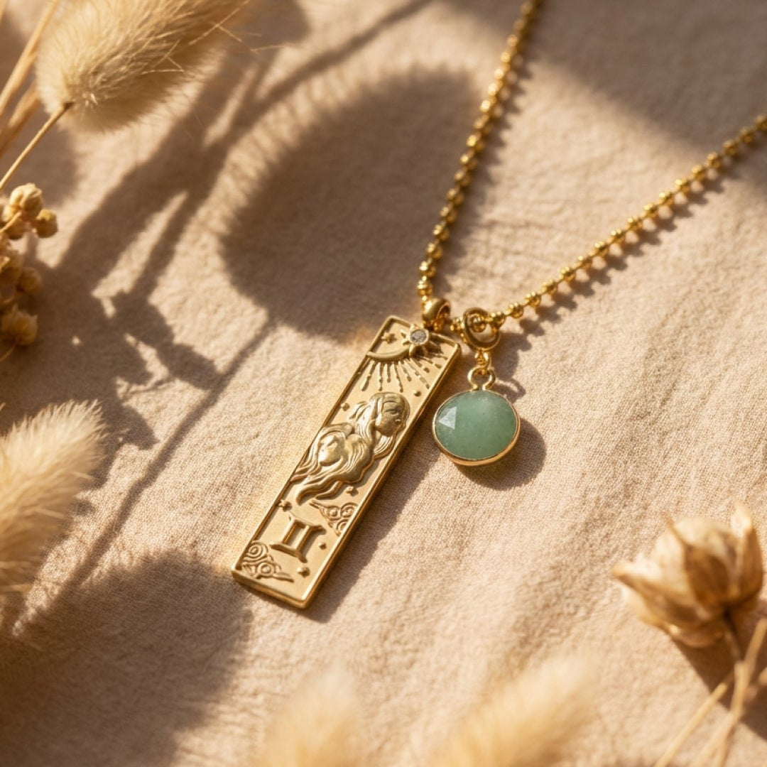 ATELIER-TIBET – Collier Rectangle - Signe Astrologique et sa Pierre Naturelle