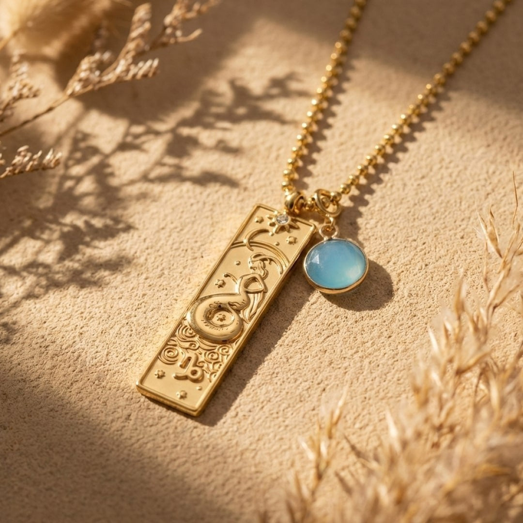 ATELIER-TIBET – Collier Rectangle - Signe Astrologique et sa Pierre Naturelle