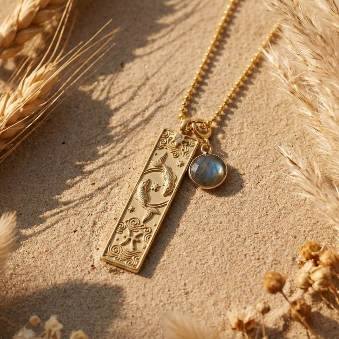 ATELIER-TIBET – Collier Rectangle - Signe Astrologique et sa Pierre Naturelle
