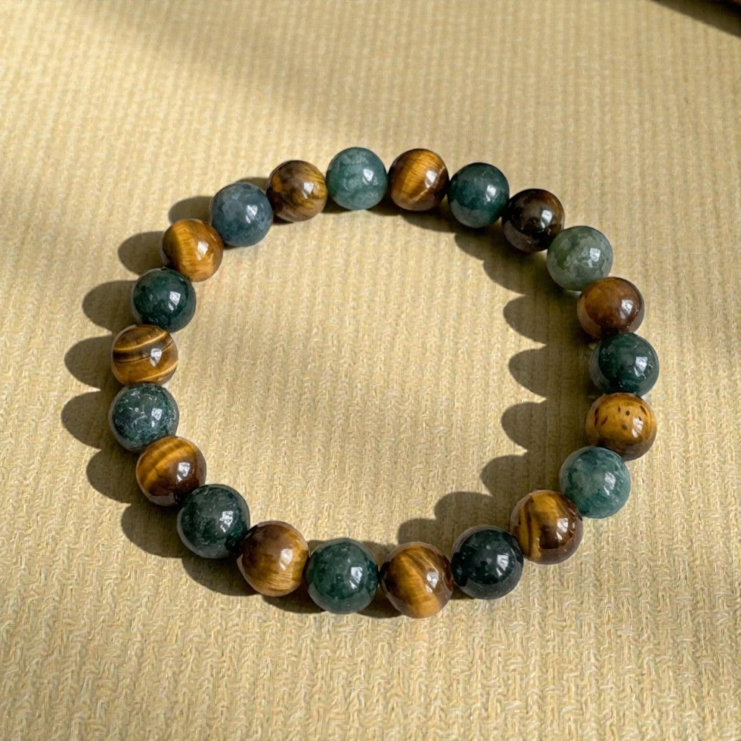 ATELIER-TIBET – Bracelet Équilibre & Protection en Oeil de Tigre & Agate Mousse