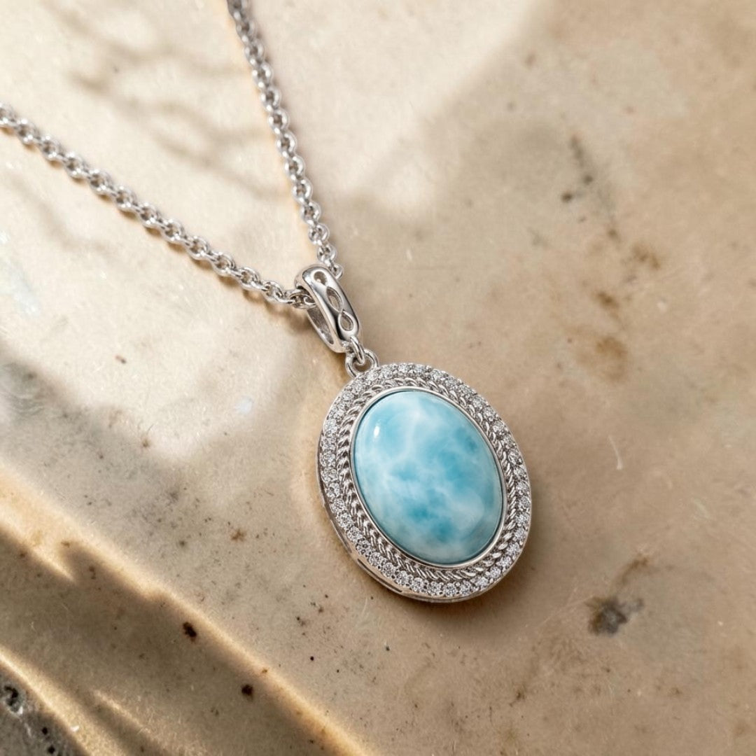 ATELIER-TIBET – Collier Bleu Tranquillité en Larimar