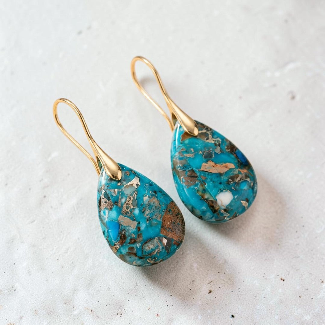 ATELIER-TIBET – Boucles d’Oreilles Gouttes Aquarella en Jaspe Bleu