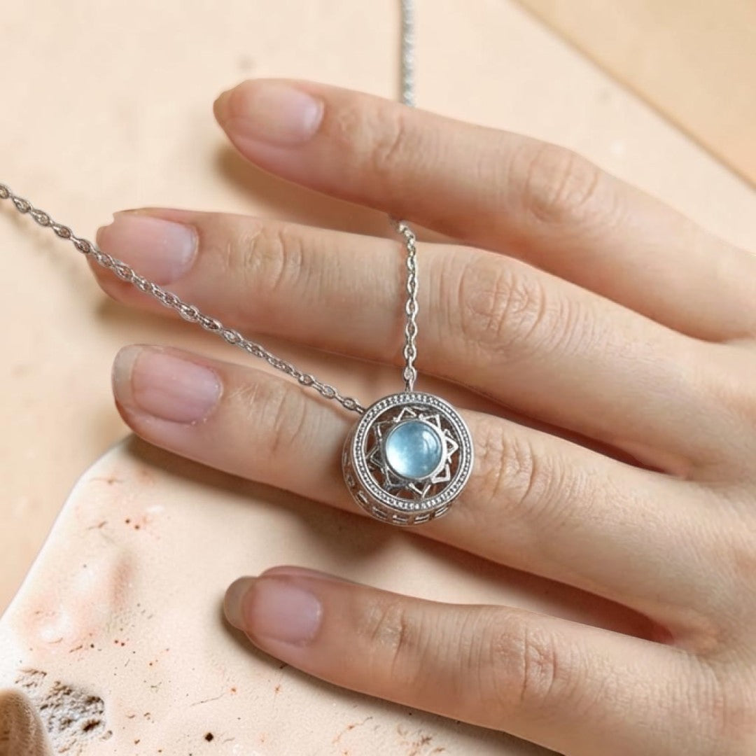 ATELIER-TIBET – Pendentif Rotatif Emotions apaisées en Aigue-Marine