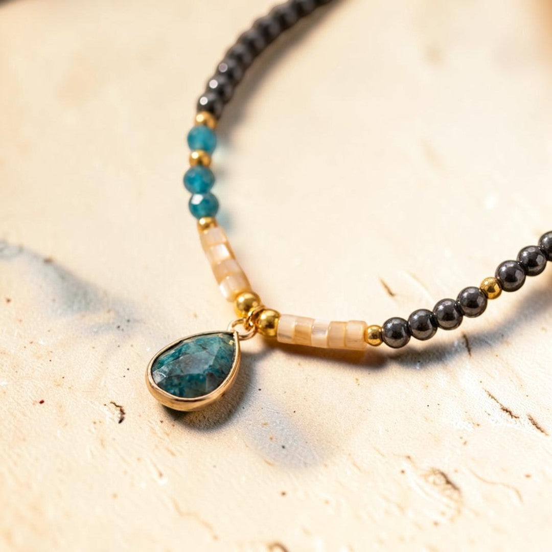 ATELIER-TIBET – Collier Ras de Cou Goutte en Apatite