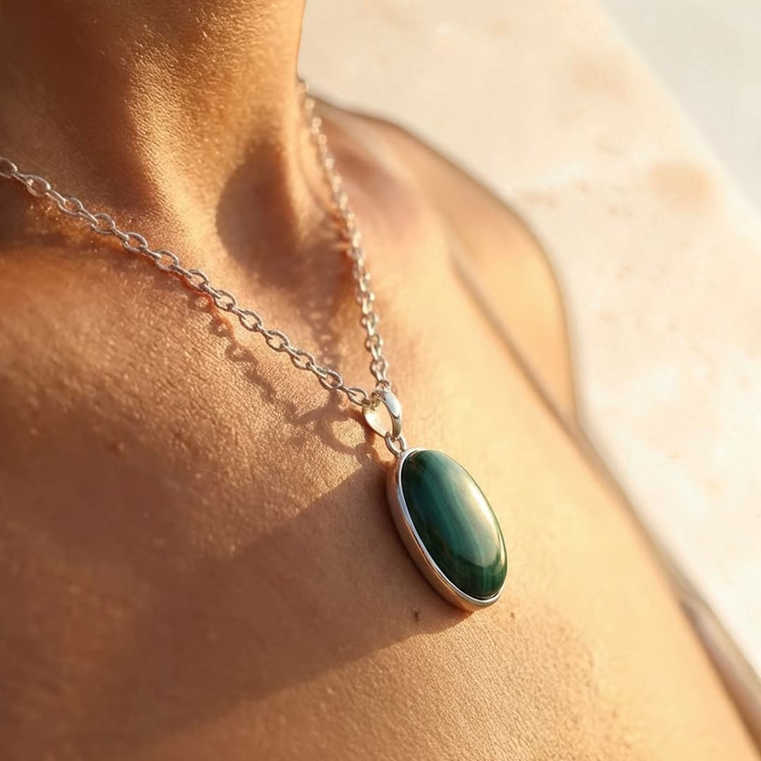 ATELIER-TIBET – Pendentif Guérison en Malachite & Argent