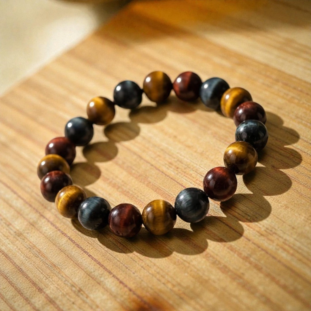 ATELIER-TIBET – Bracelet Oeil Multiple en Oeil de Tigre, Oeil de Taureau & Oeil de Faucon