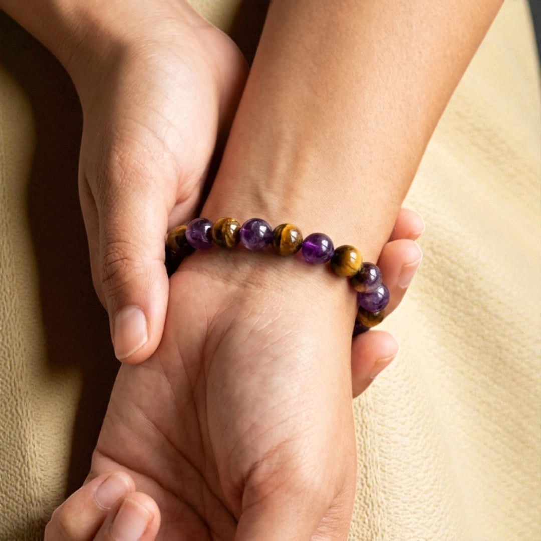 ATELIER-TIBET – Bracelet Délivrance en Améthyste & Oeil de Tigre