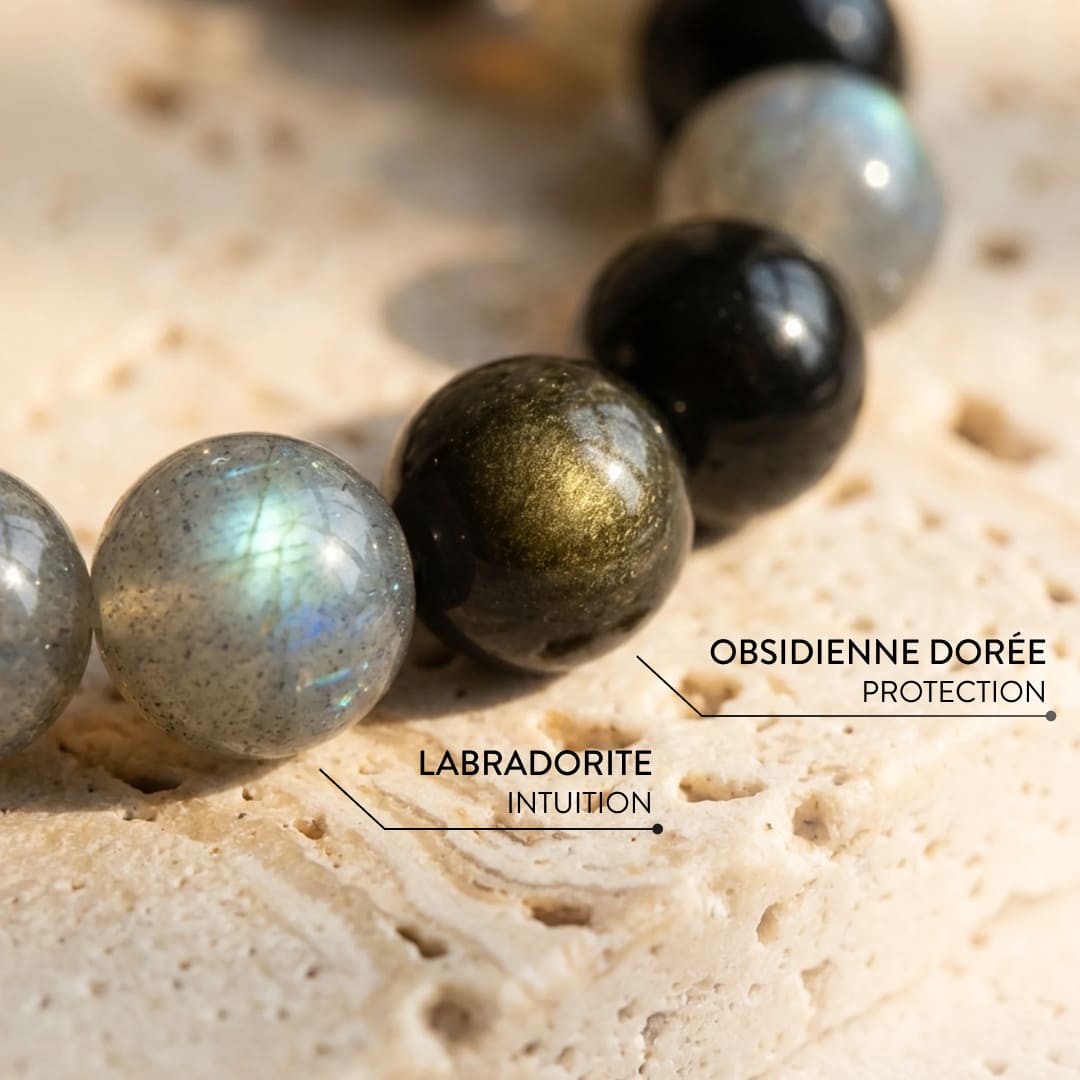 ATELIER-TIBET – Bracelet Refuge Spirituel en Labradorite & Obsidienne Dorée