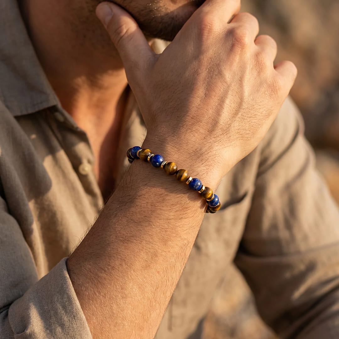 ATELIER-TIBET – Bracelet Lâcher-Prise en Oeil de Tigre & Lapis Lazuli