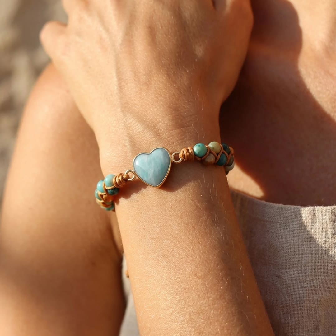 ATELIER-TIBET – Bracelet Tressé Cœur en Amazonite