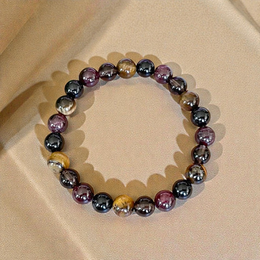 ATELIER-TIBET – Bracelet Réussite & Protection en Oeil de Tigre, Grenat, Tourmaline & Quartz Fumé