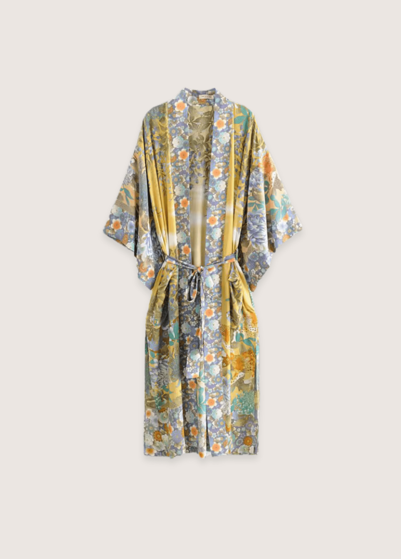 Kimono long femme motif pivoine jaune – Hyō