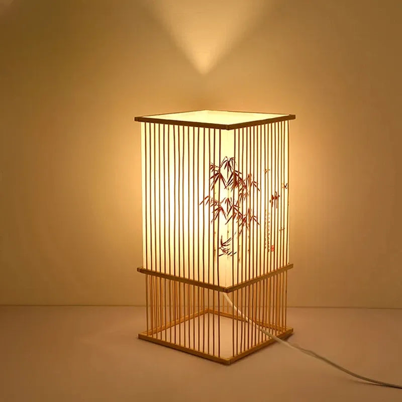 ATELIER-TIBET – Lampe Japonaise à Poser en Bambou Naturel, Lumière Douce & Ambiance Zen