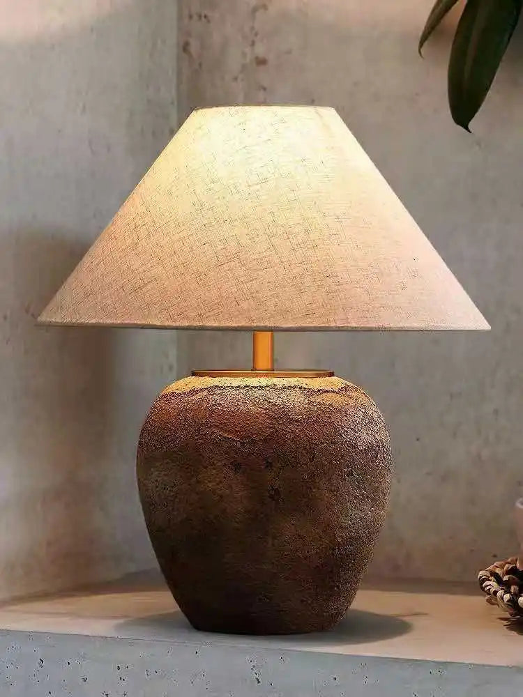 ATELIER-TIBET Lampe Japonaise en Céramique et Tissu – Lampe Zen Design pour Salon ou Chambre