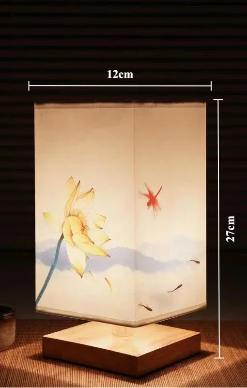 ATELIER-TIBET – Lampe de Chevet Japonaise Rétro en Bois & Tissu, Lumière Douce et Apaisante