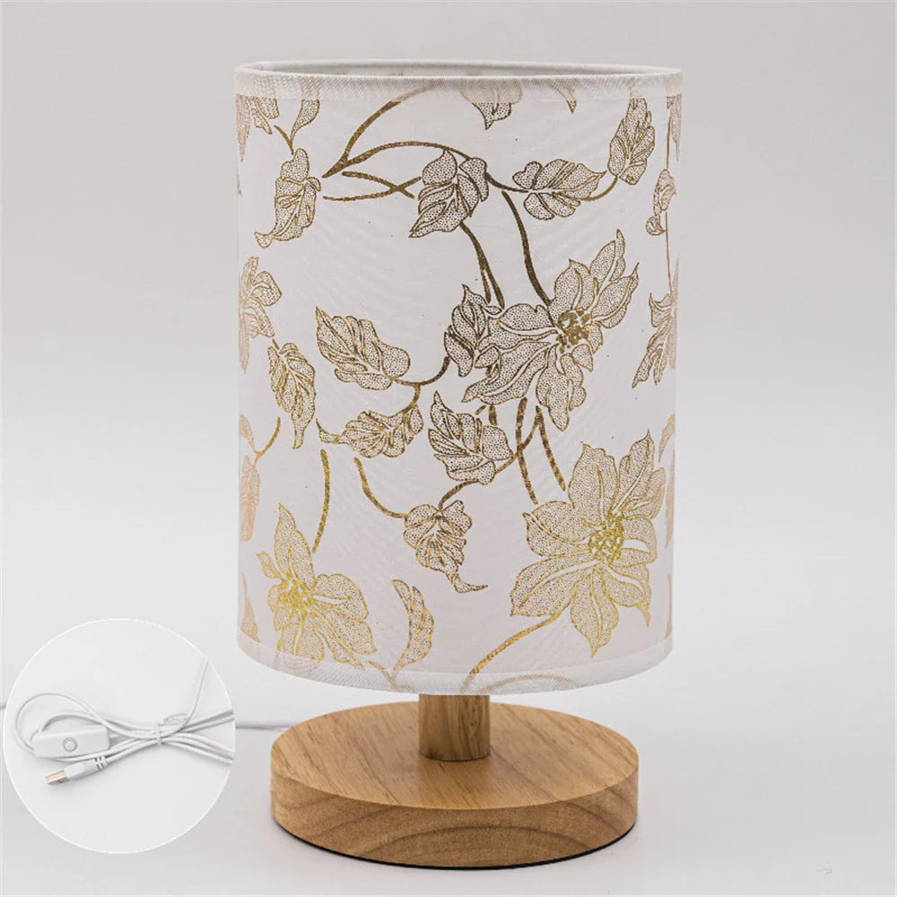 ATELIER-TIBET – Lampe de Chevet Florale en Bois & Tissu, Lumière LED Douce et Apaisante
