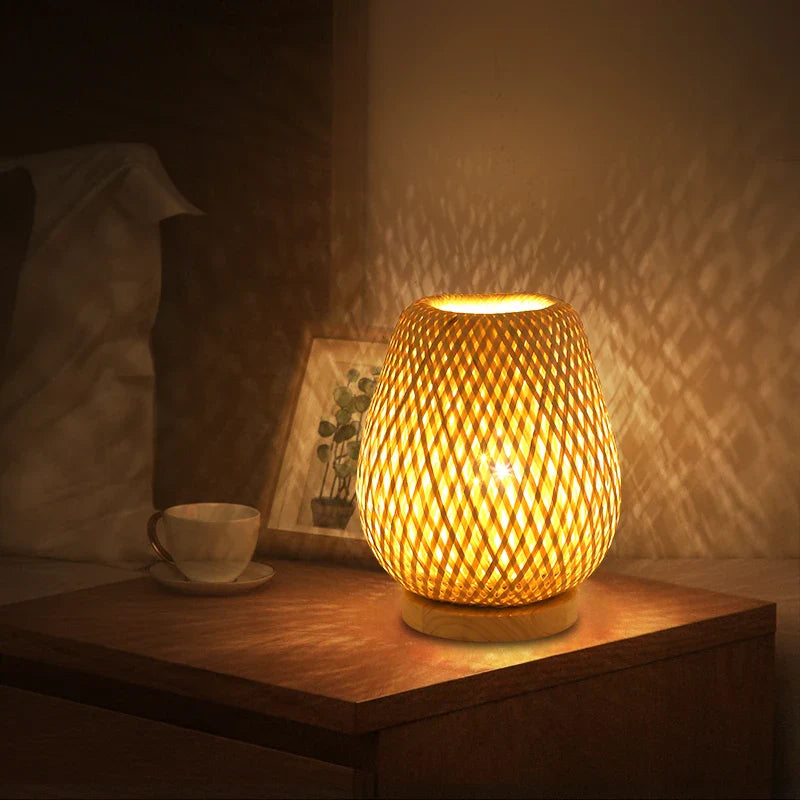 ATELIER-TIBET – Lampe de Table Japonaise Zen en Bambou Naturel, Lumière Douce et Chaleureuse
