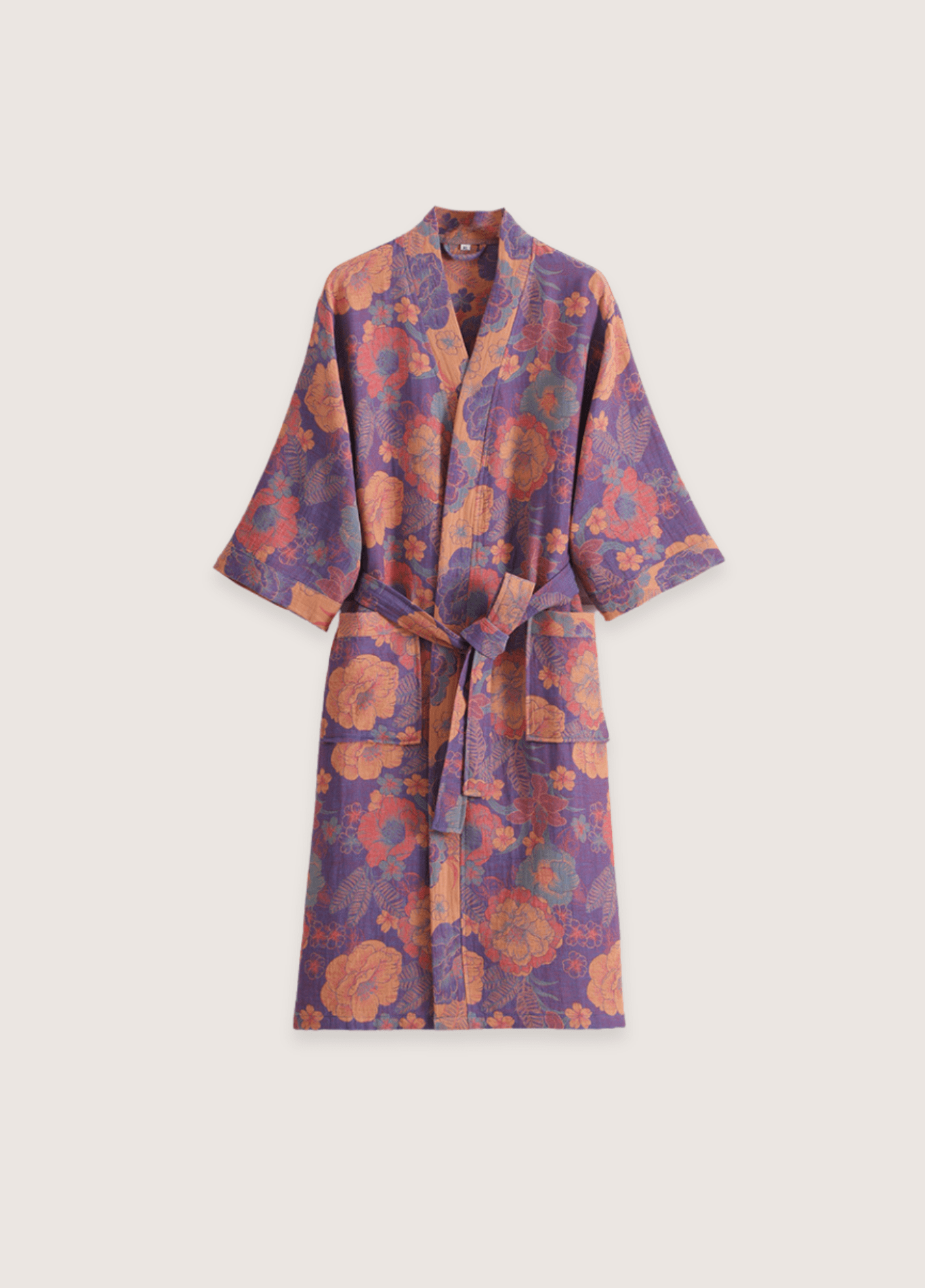 Peignoir kimono mixte coton floral violet – Ikebana