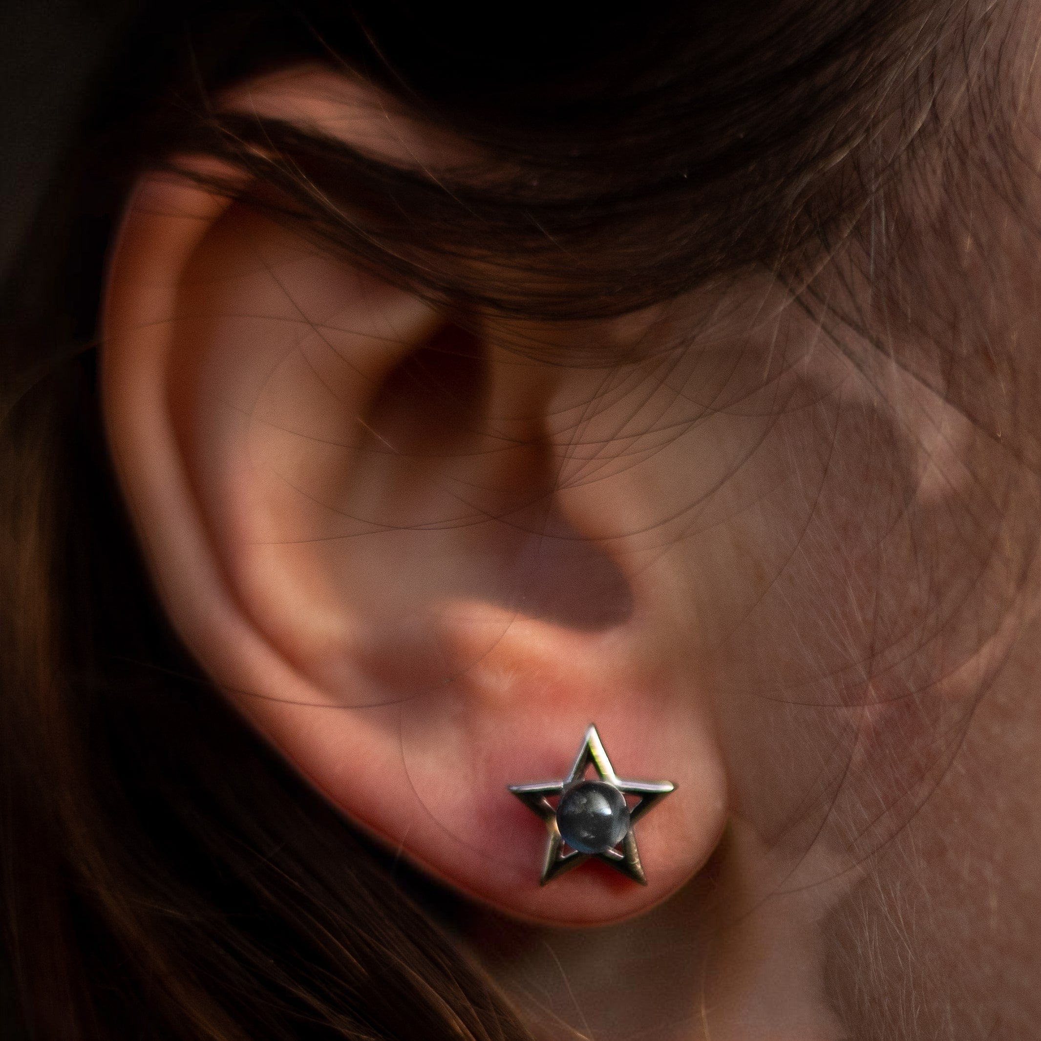 ATELIER-TIBET – Boucles d'Oreilles Lune Étoile en Labradorite & Argent