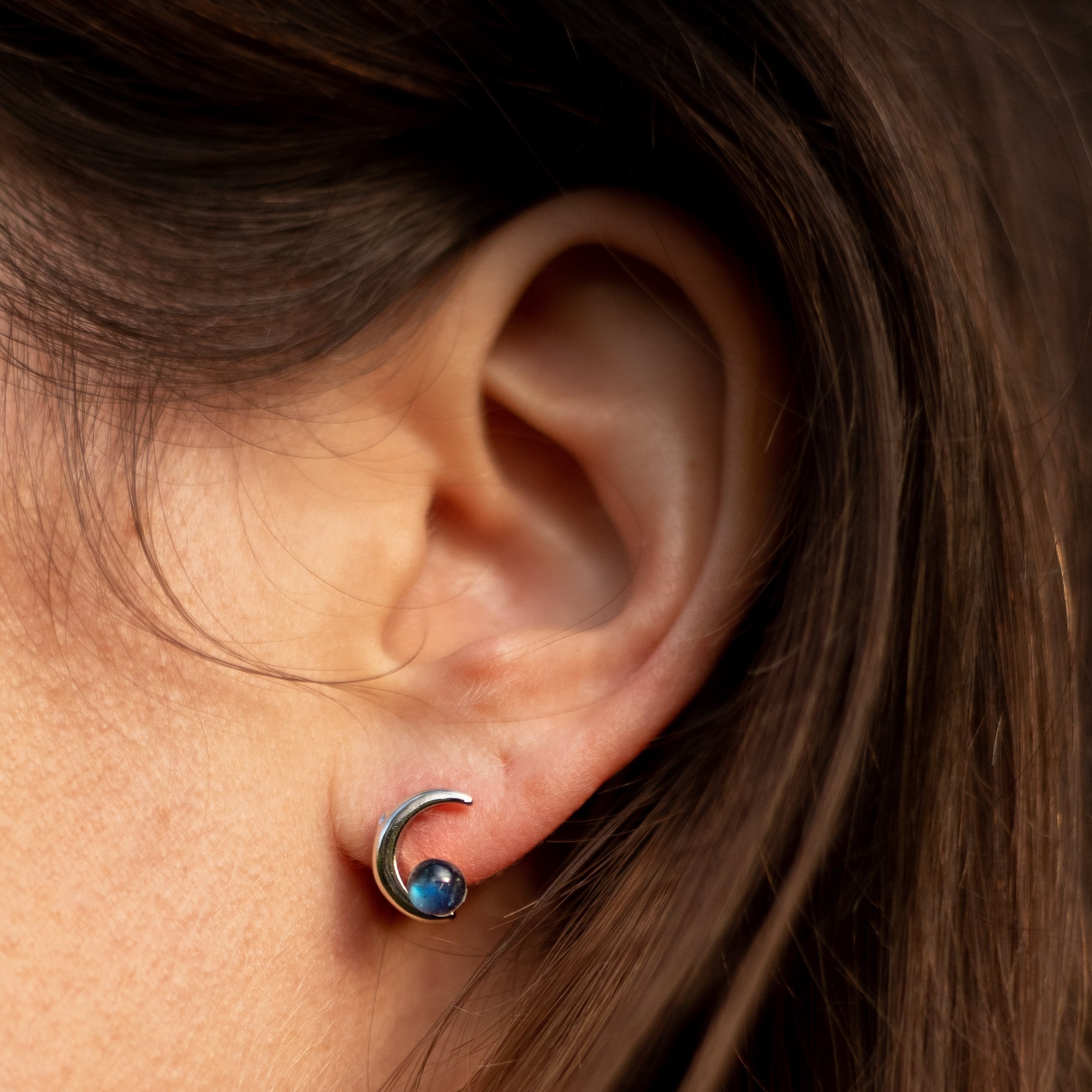 ATELIER-TIBET – Boucles d'Oreilles Lune Étoile en Labradorite & Argent