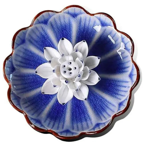 ATELIER-TIBET – Porte-Encens Lotus Sacré en Céramique Émaillée