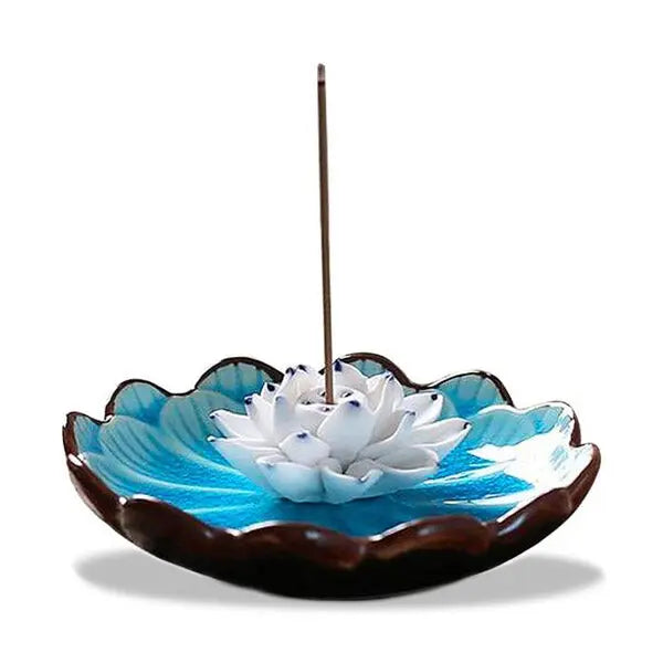 ATELIER-TIBET – Porte-Encens Lotus Sacré en Céramique Émaillée
